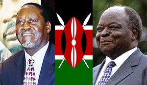 Orange Democratic Movement (ODM) leader Raila Odinga (L)  President Mwai Kibaki (R)