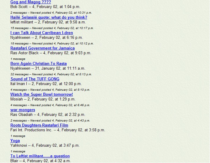 A snapshot of Rastafari Speaks Message Board in 2002 - Pt 2