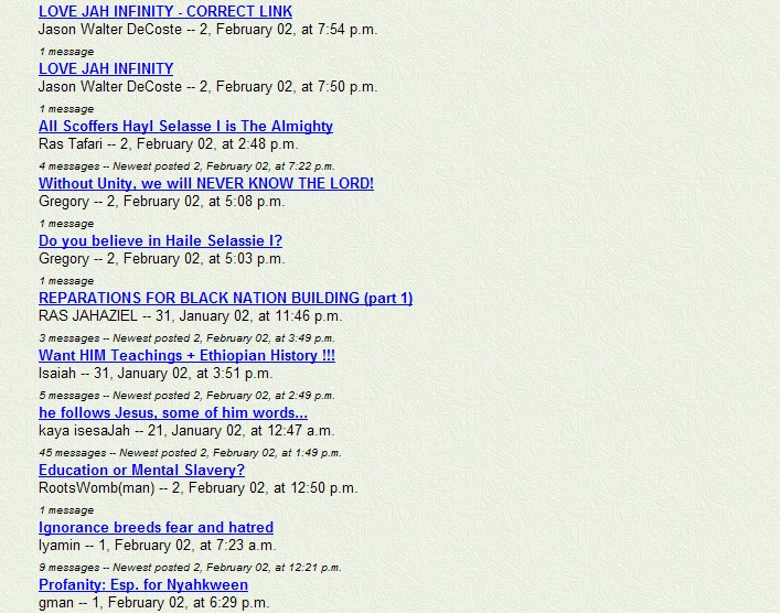 A snapshot of Rastafari Speaks Message Board in 2002 - Pt 5