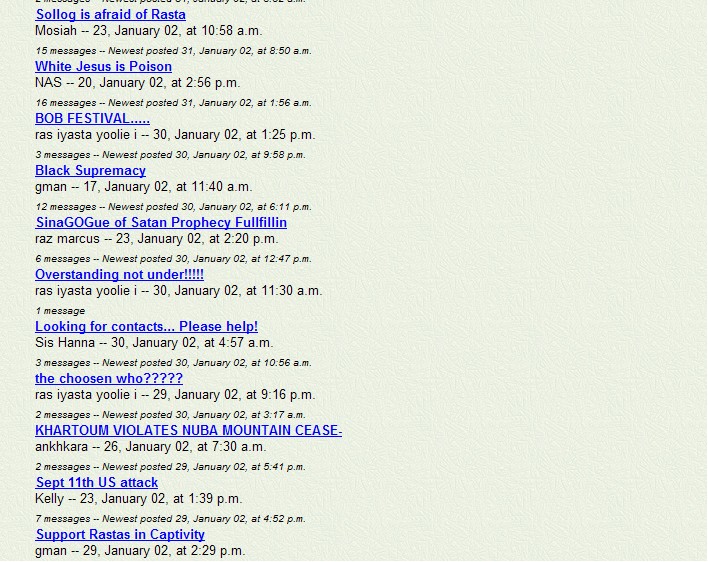 A snapshot of Rastafari Speaks Message Board in 2002 - Pt 9